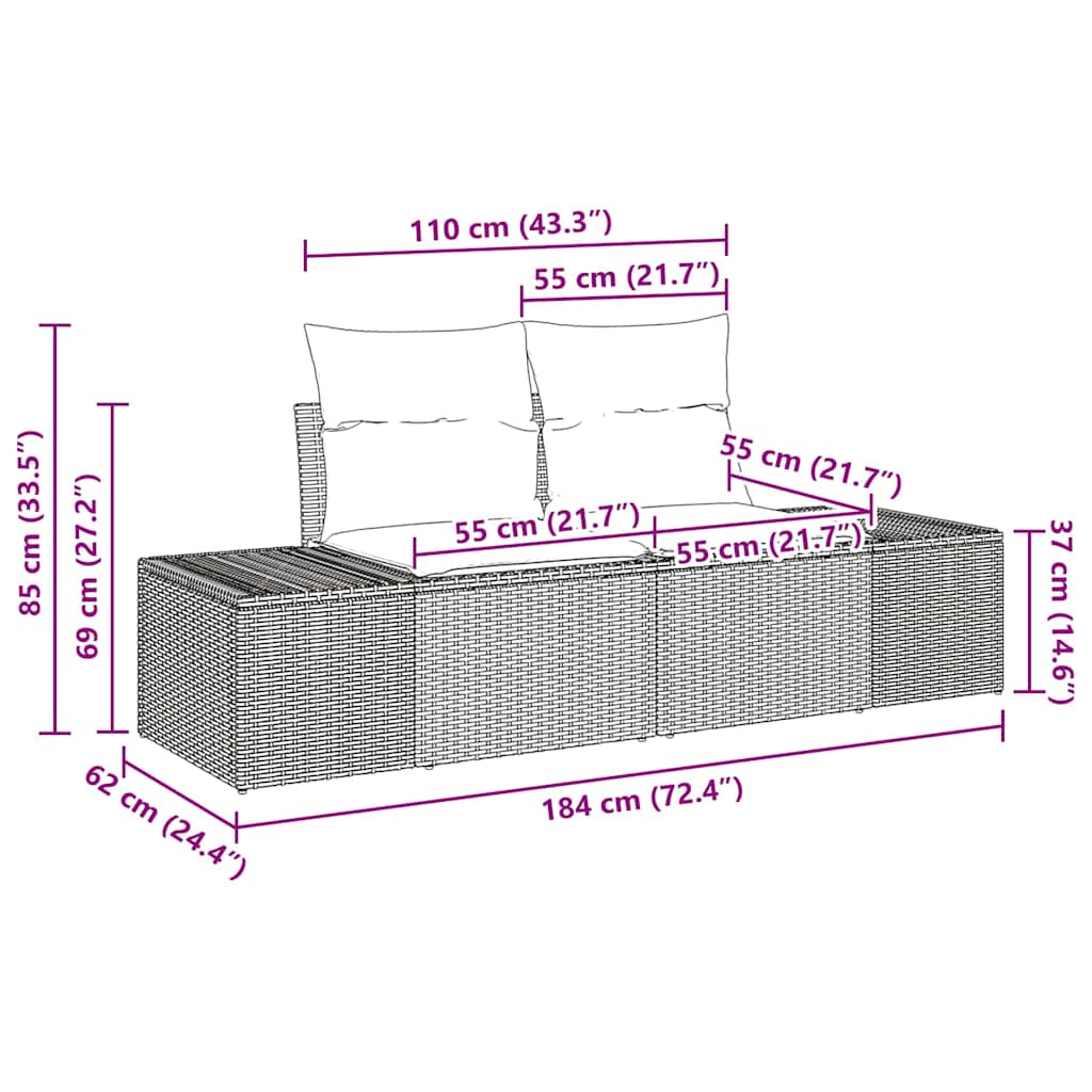 Garten-Sofa-Set mit Kissen mit Speicher 3 pcs Schwarz und Creme